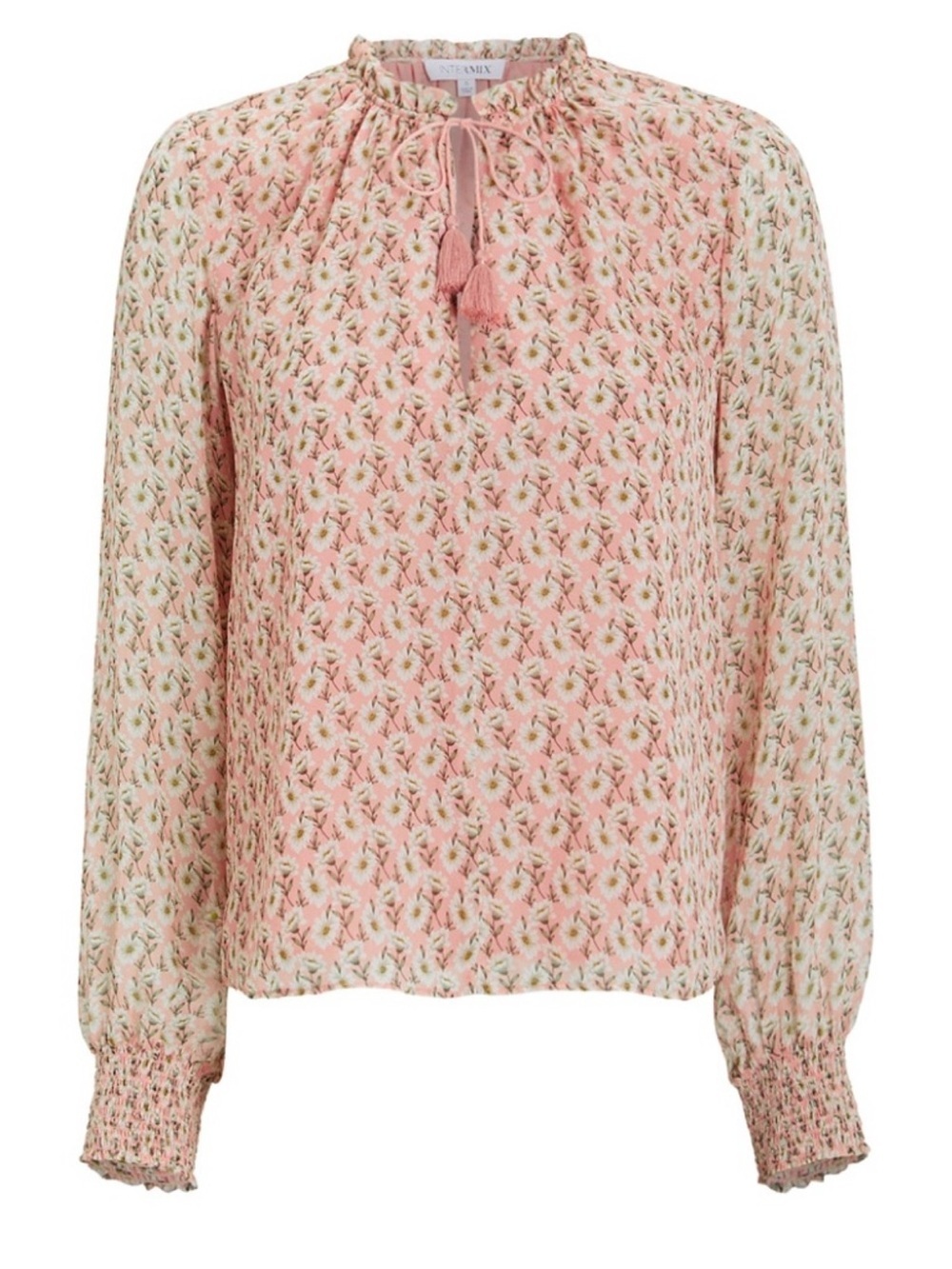 Intermix Long Sleeve Silk Floral Blouse in Blush - Size S